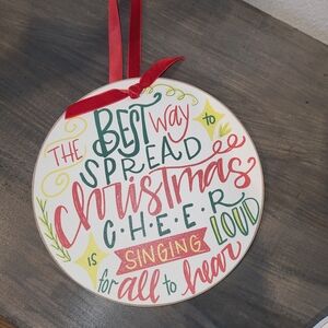 Festive Christmas Cheer Ornament with Red Ribbon